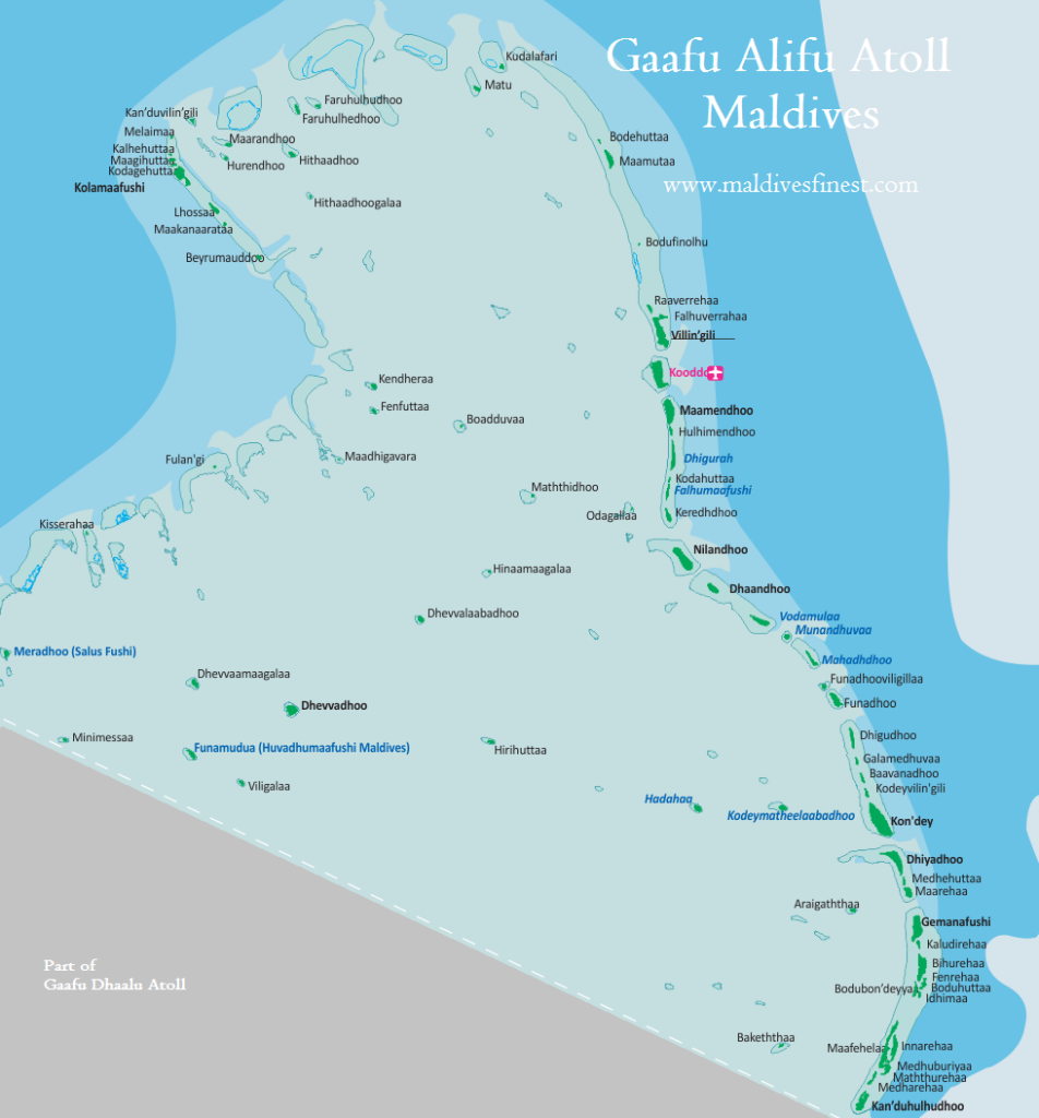 Gaafu Alifu Atoll map, resorts and islands - Maldives Private Villa